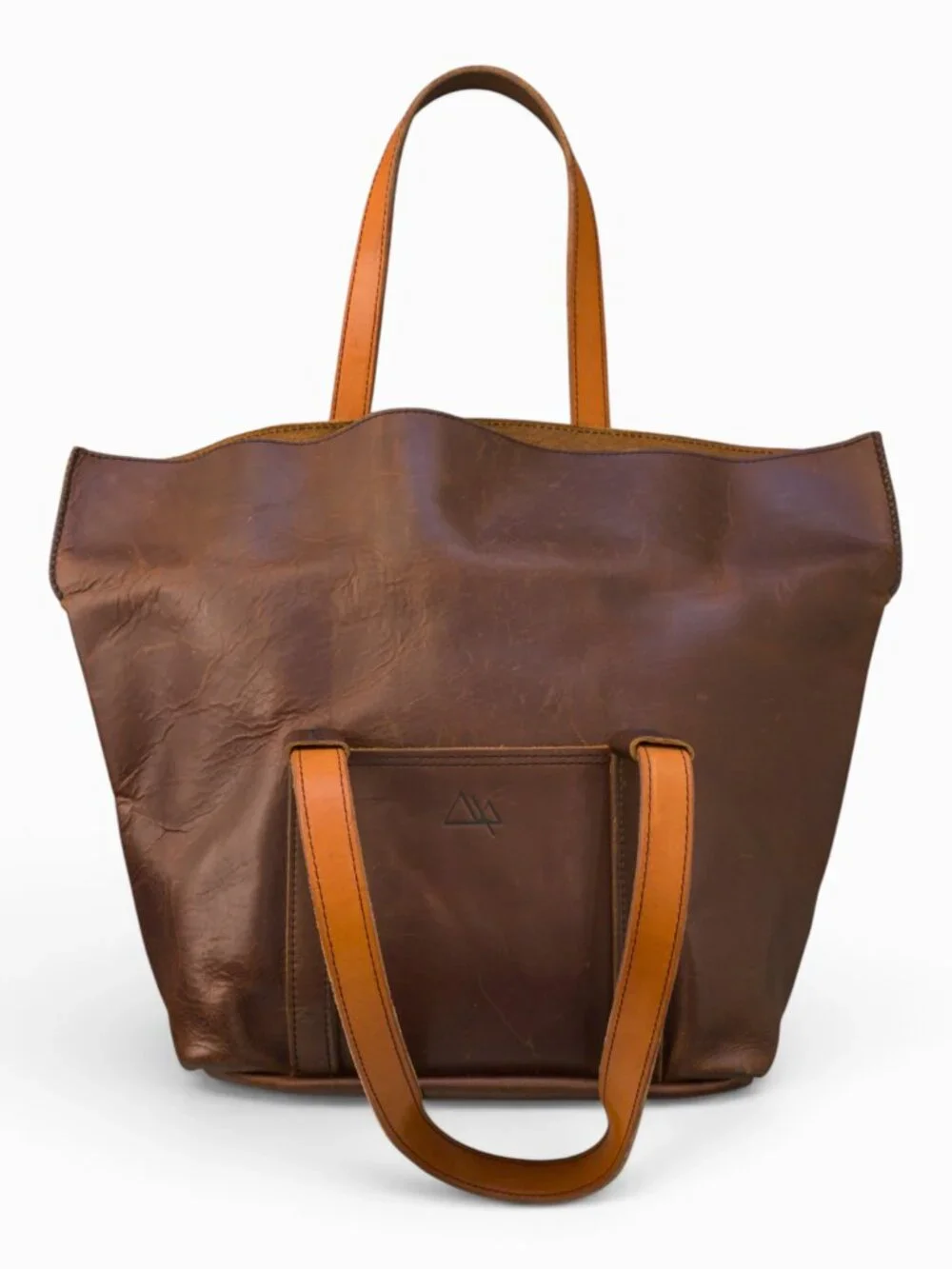 Reelo Leather Co Fold-Over Tote, Brown Leather, USA-Made, 12